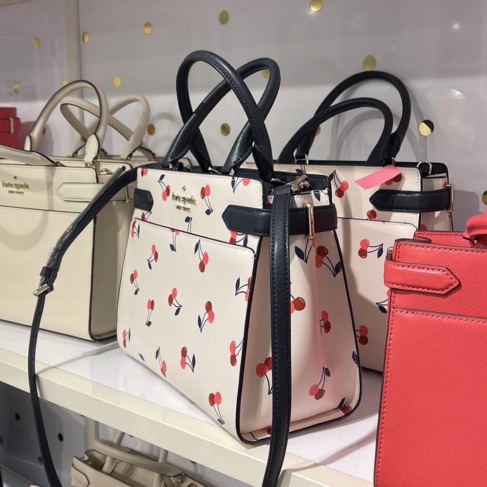 Kate Spade Staci Dancing Cherrie Medium Satchel Cream Multi - Picture 5 of 16